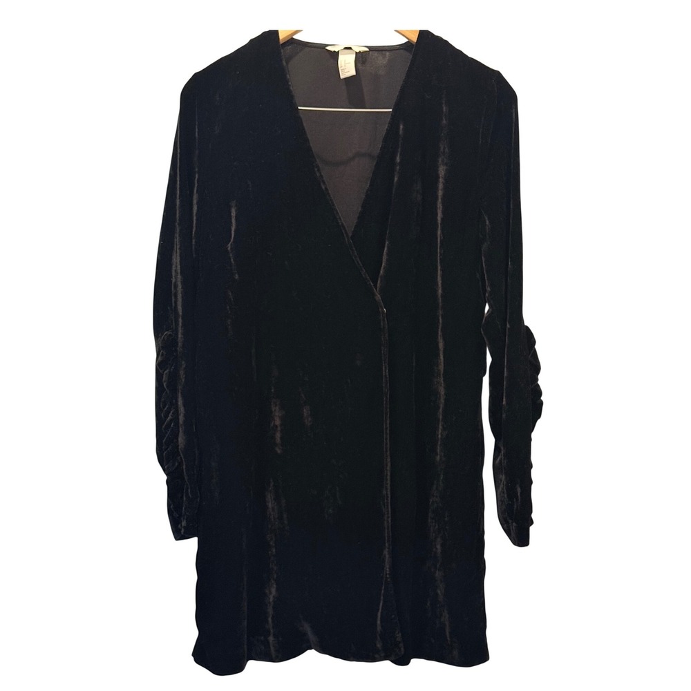H&M Black Velvet Faux Wrap Long Sleeve Dress/Jacket Womens Size 10 Whimsigoth